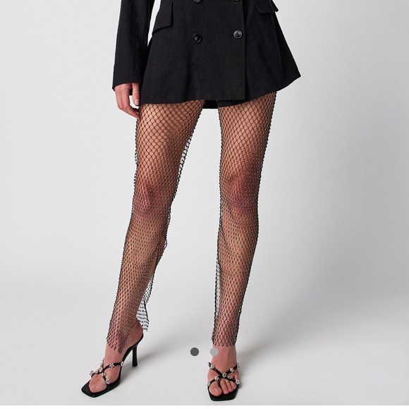 Free People Pants - NWT Free People Chained Down Footless Tights Filter Finish Rhinestones Festival